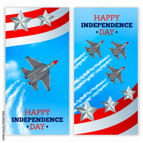 Airplanes Independence Day Banners Realistic 