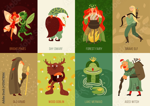 Forest Fairy Tale Characters Cards Set © Macrovector