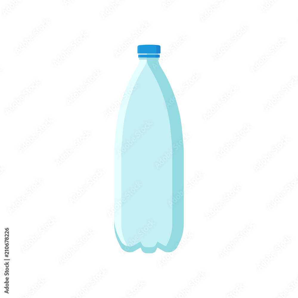 Empty plastic bottle for mineral water or soda drinks. Transparent container for liquids. Flat vector for advertising flyer or poster Empty plastic bottle for mineral water or soda drinks. Transparent container for liquids. Flat vector for advertising flyer or poster