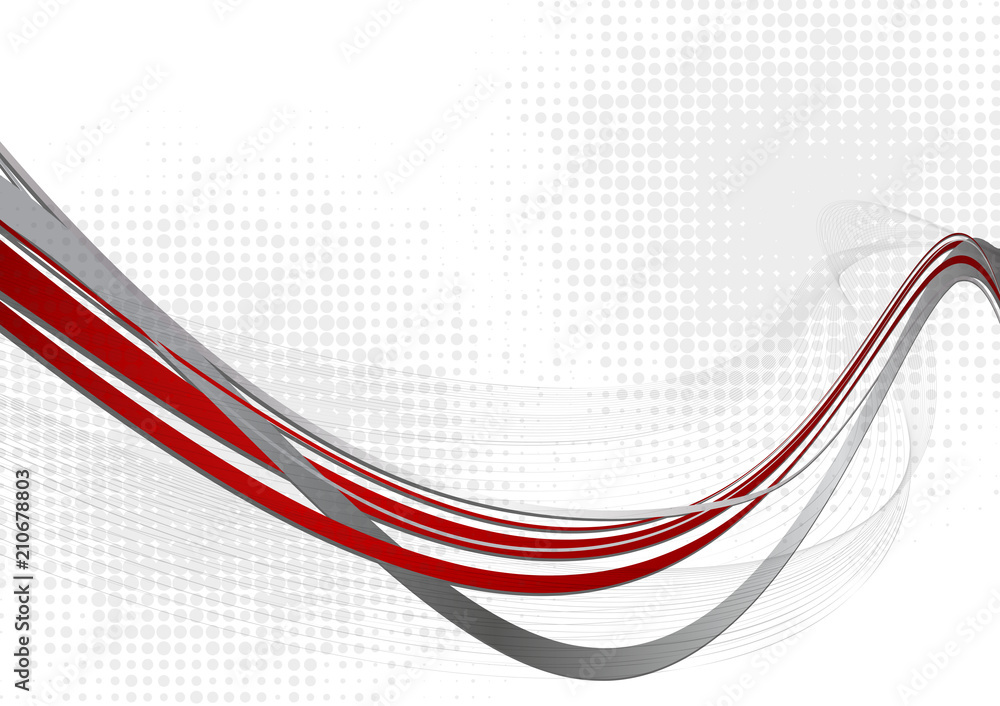 Fototapeta premium Red and gray abstract wave background with copy space. Vector illustration