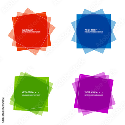 Vector set of colored banners from rectangular transparent intersecting layers. Isolated on white background.