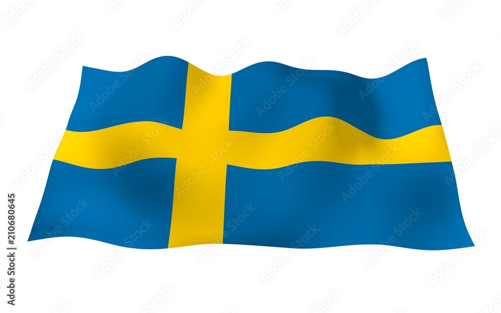 The flag of Sweden. Official state symbol of the Kingdom of Sweden. A blue field with a yellow Scandinavian cross that extends to the edges of the flag. 3d illustration The flag of Sweden. Official state symbol of the Kingdom of Sweden. A blue field with a yellow Scandinavian cross that extends to the edges of the flag. 3d illustration