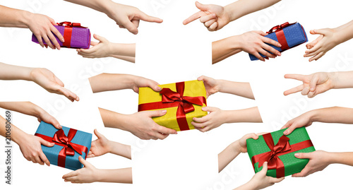 Collection of children hands with presents