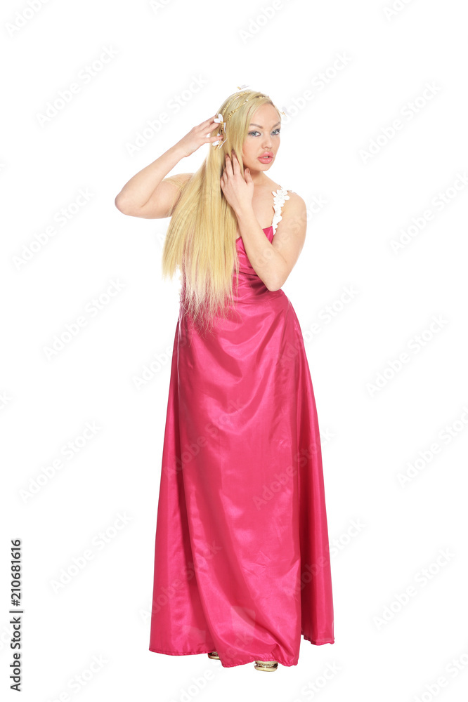 beautiful woman in pink dress  posing