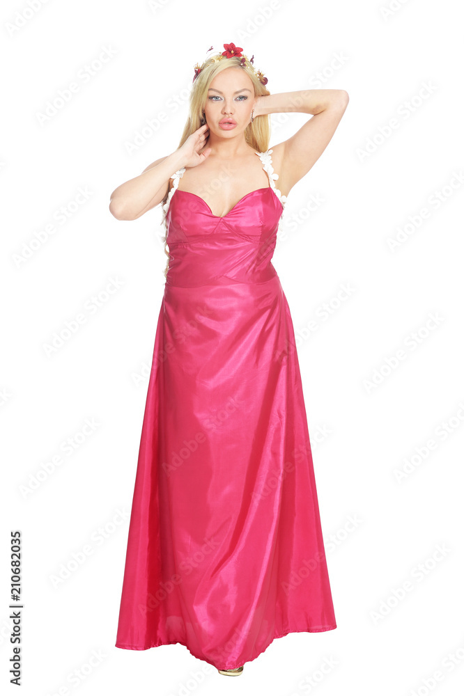 beautiful woman in pink dress  posing