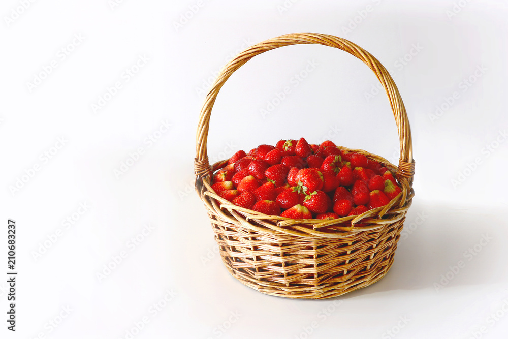 big basket of delicious ripe strawberries on white background big basket of delicious ripe strawberries on white background