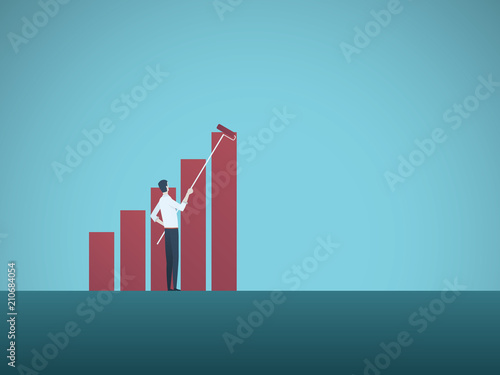Business planning, strategy of growth and profit vector concept. Businessman painting chart. Symbol of success, profitable investment, future.