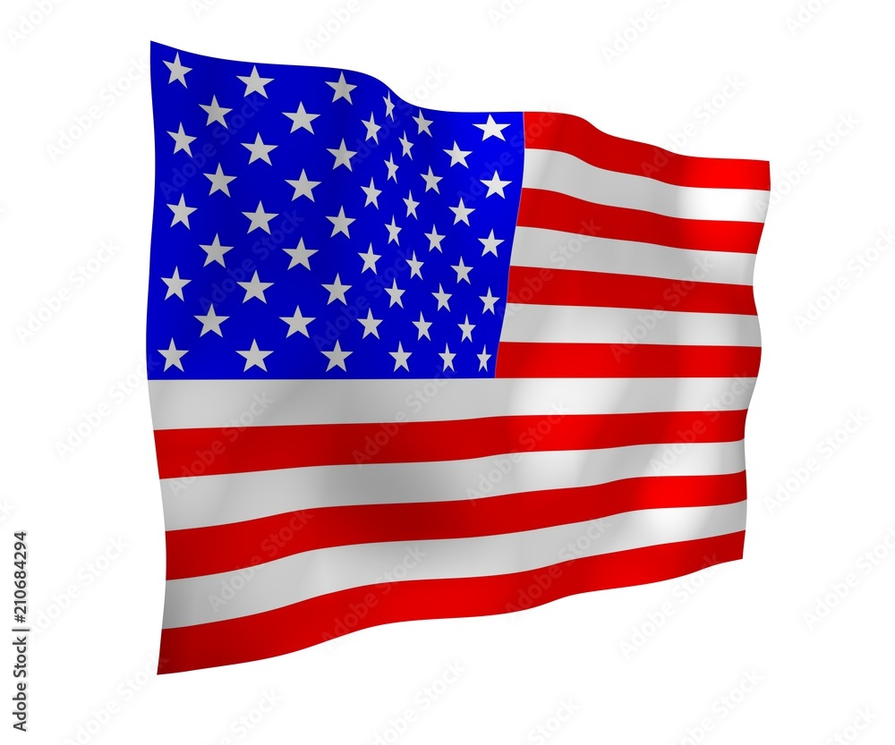 Fototapeta premium Waving flag of the United States of America. Stars and Stripes. State symbol of the USA. 3D illustration