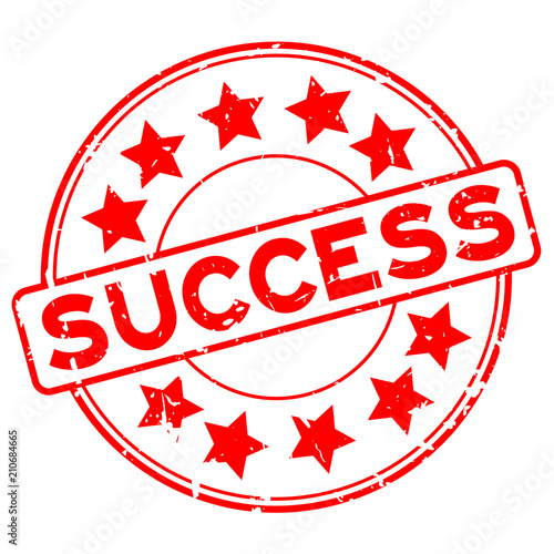 Grunge red success word with star icon rubber seal stamp on white background