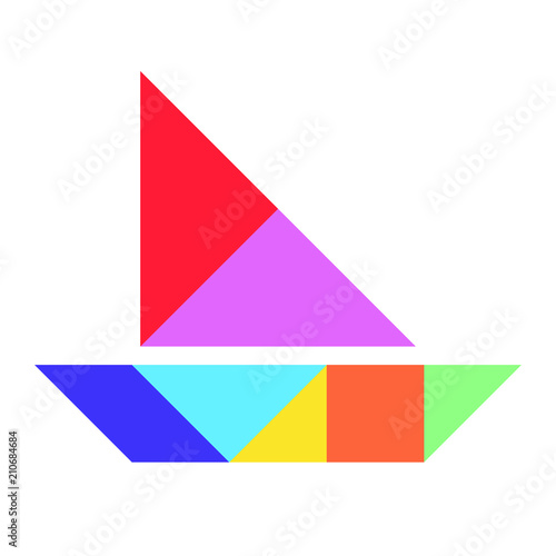 Free Download Color tangram puzzle in boat, ship or yacht shape on white background (Vector) - GFXLoad