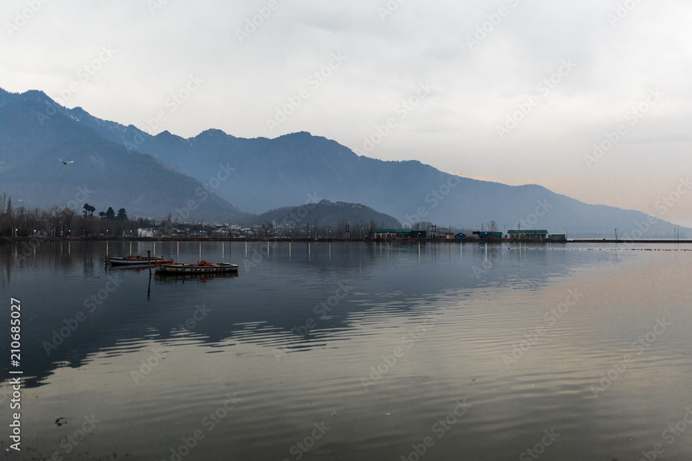Mirror of Himalaya mountains in Dal Lake