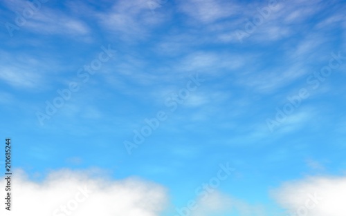 Blue sky background with white clouds. Abstraction group of clouds on clear blue sky on sunny day. 3D illustration