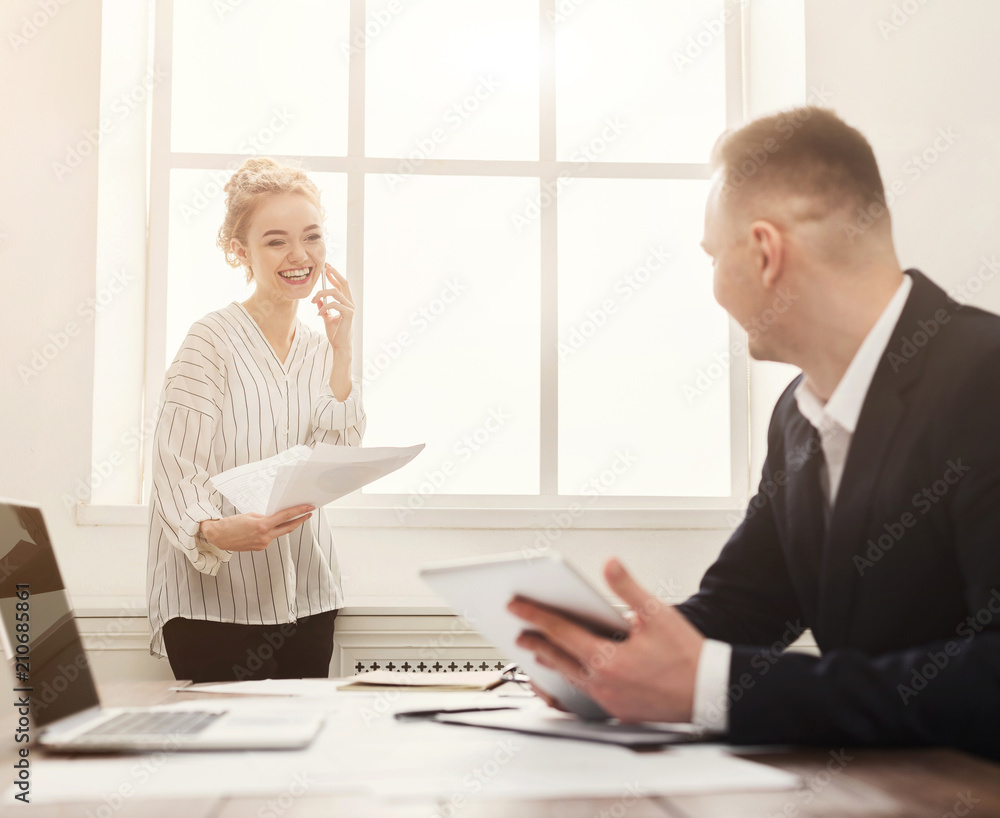 custom made wallpaper toronto digitalCouple of business partners work at modern office