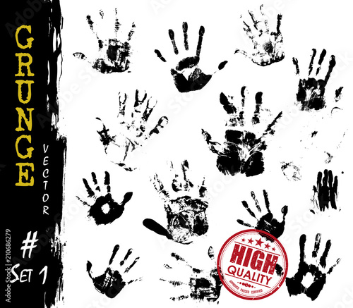 Set of Grunge style handprints . Elements vector