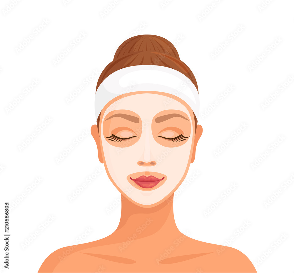 Woman with a cosmetic mask on her face. Vector illustration. Skin care.