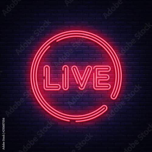 Live neon sign vector. Live Stream design template neon sign, light banner, neon signboard, nightly bright advertising, light inscription. Vector illustration