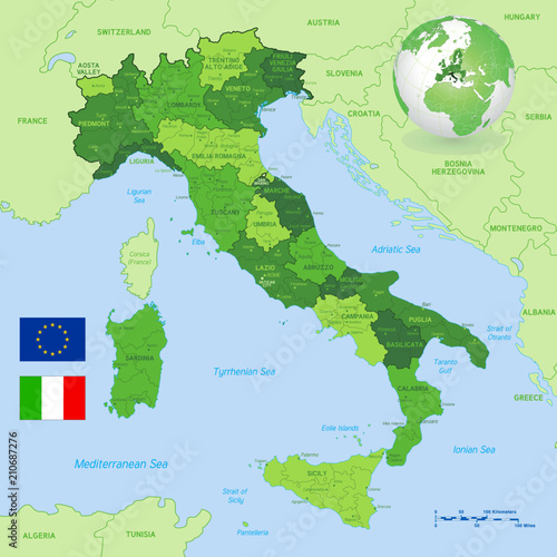 Vector Green Map of Italy