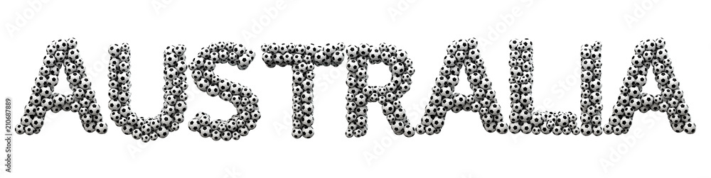 Australia word made from a football soccer ball texture. 3D Rendering Australia word made from a football soccer ball texture. 3D Rendering