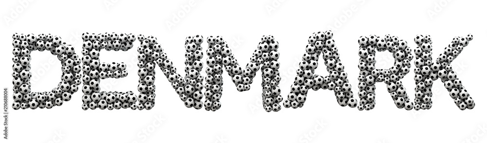 Denmark word made from a football soccer ball texture. 3D Rendering Denmark word made from a football soccer ball texture. 3D Rendering