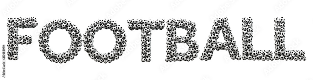 Obraz premium Football word made from a football soccer ball texture. 3D Rendering