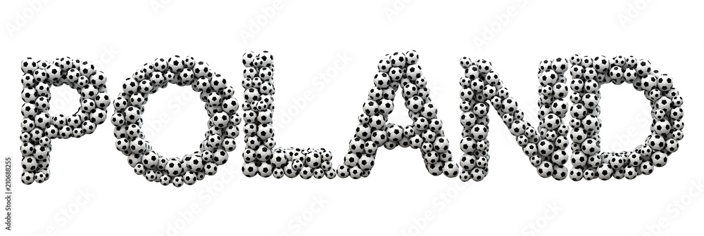 Poland word made from a football soccer ball texture. 3D Rendering Poland word made from a football soccer ball texture. 3D Rendering