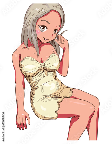 小麦色に日焼けした若い女性