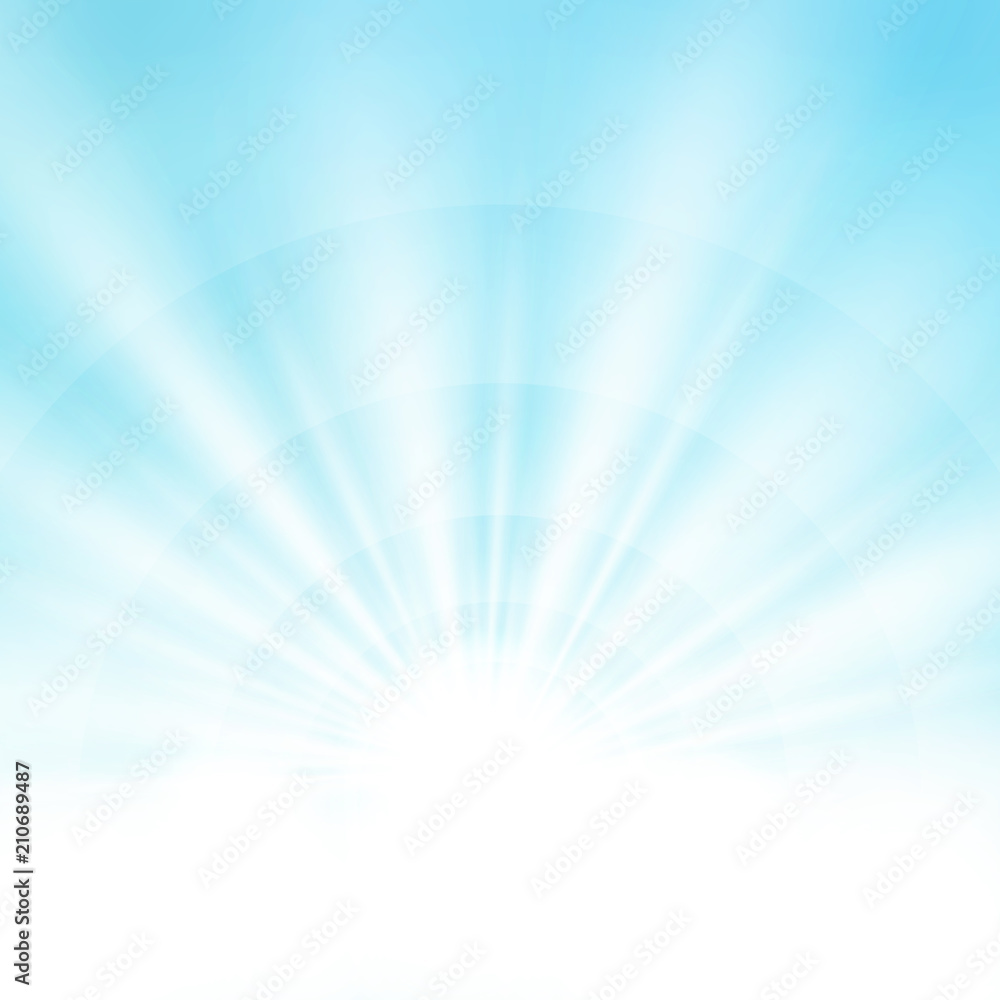 Obraz premium Center sunburst light effect on soft clean blue sky background.
