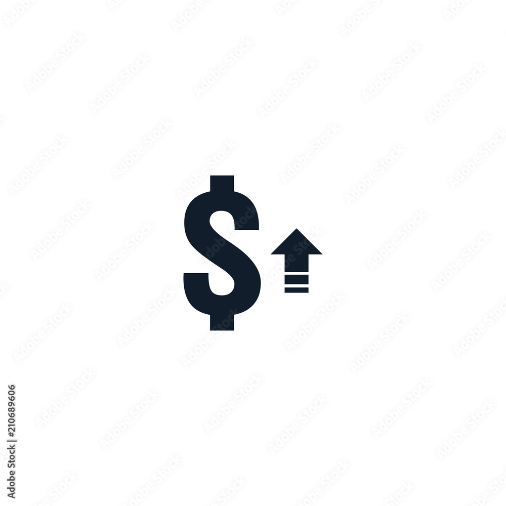 dollar increase icon. Money symbol with arrow stretching rising up. Business cost sale icon. money send transfer symbol. vector illustration dollar increase icon. Money symbol with arrow stretching rising up. Business cost sale icon. money send transfer symbol. vector illustration