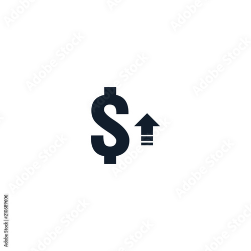dollar increase icon. Money symbol with arrow stretching rising up. Business cost sale icon. money send transfer symbol. vector illustration