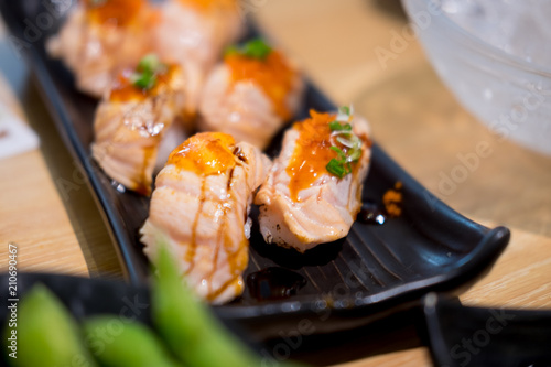 Close up of sashimi sushi set