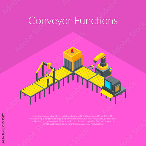 Vector isometric conveyor elements concept illustration