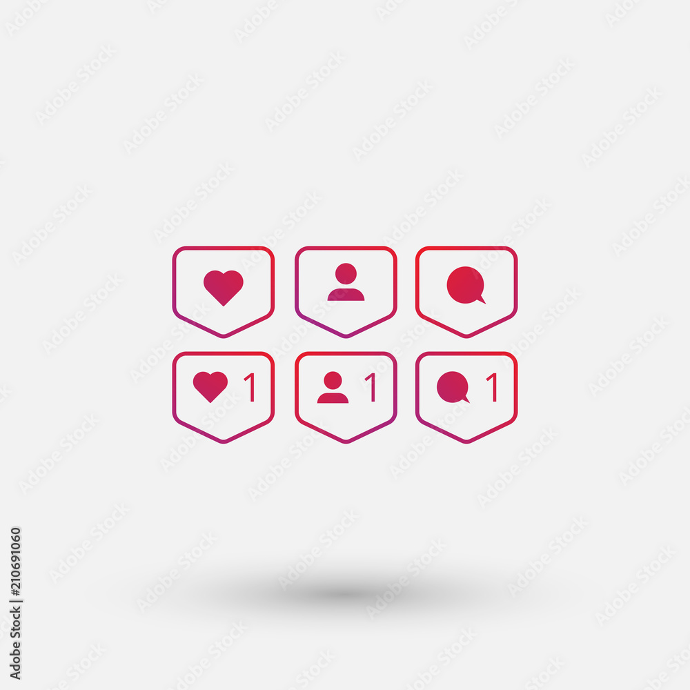 Red social network counter signs isolated on white. Red social network counter signs isolated on white.
