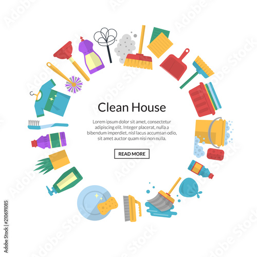 Vector cleaning flat icons with place for text illustration