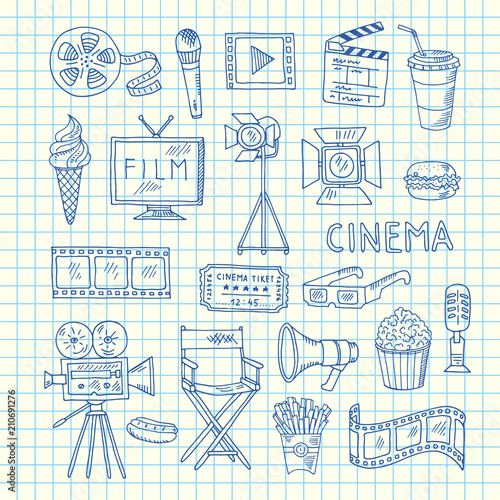 Vector cinema doodle icons