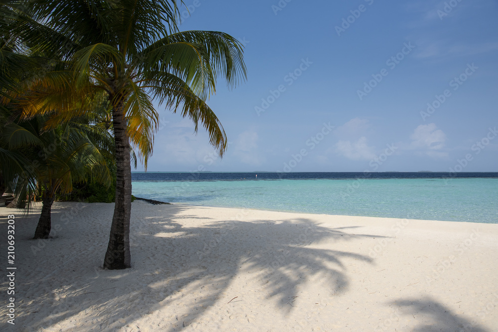 Tropical beach at lagoon in Maldives
