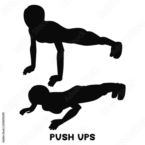 Push ups. Sport exersice. Silhouettes of woman doing exercise. Workout, training.