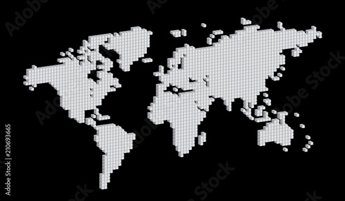 Isometric black and white colored square dotted world map vector