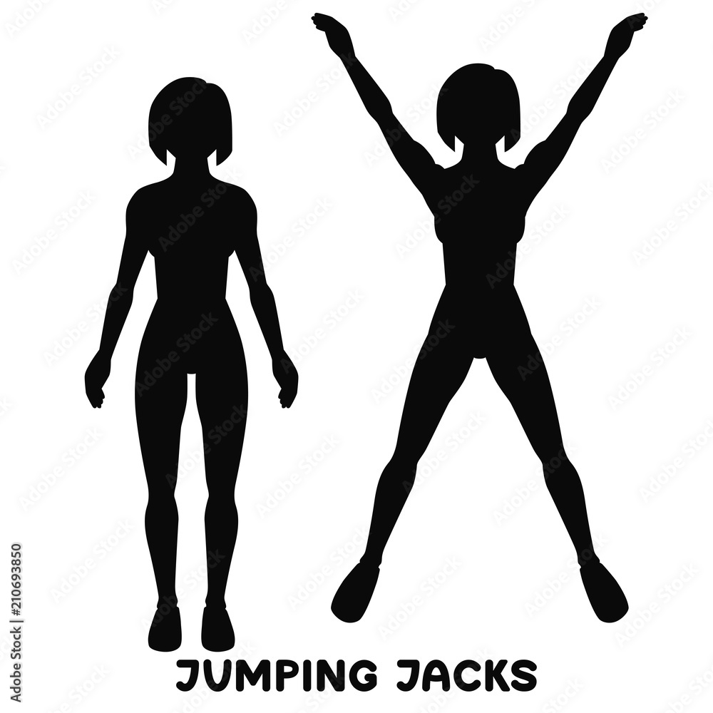Jumping Jack. Sport exersice. Silhouettes of woman doing exercise. Workout, training.
