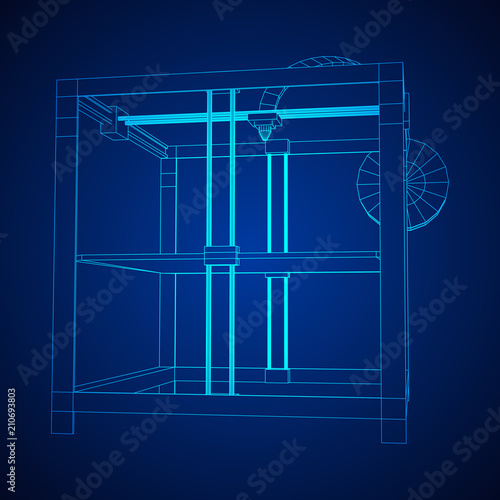 3D Printer Wireframe low poly mesh vector illustration