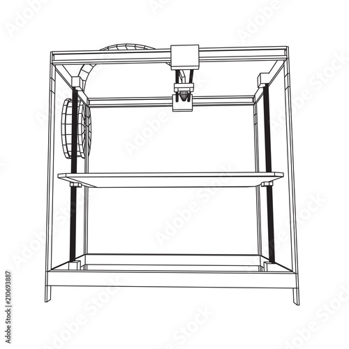 3D Printer Wireframe low poly mesh vector illustration