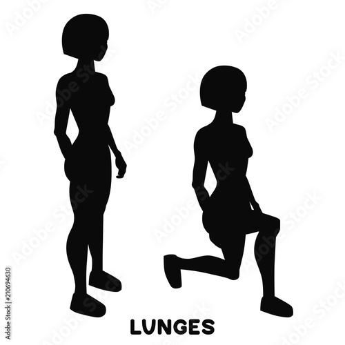 Lunges. Sport exersice. Silhouettes of woman doing exercise. Workout, training.