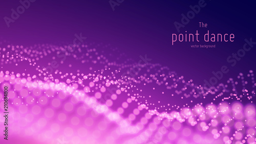 Vector abstract particle wave, points array with shallow depth of field. Futuristic illustration. Technology digital splash or explosion of data points. Pont dance waveform. Cyber UI, HUD element.