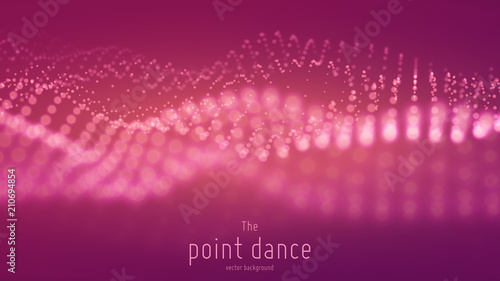 Vector abstract particle wave, points array with shallow depth of field. Futuristic illustration. Technology digital splash or explosion of data points. Pont dance waveform. Cyber UI, HUD element.