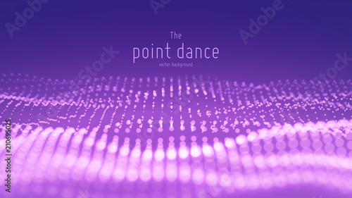 Vector abstract particle wave, points array with shallow depth of field. Futuristic illustration. Technology digital splash or explosion of data points. Pont dance waveform. Cyber UI, HUD element.
