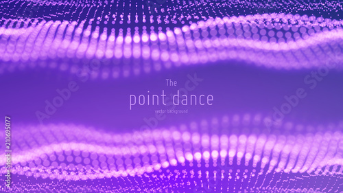 Vector abstract particle wave, points array with shallow depth of field. Futuristic illustration. Technology digital splash or explosion of data points. Pont dance waveform. Cyber UI, HUD element.