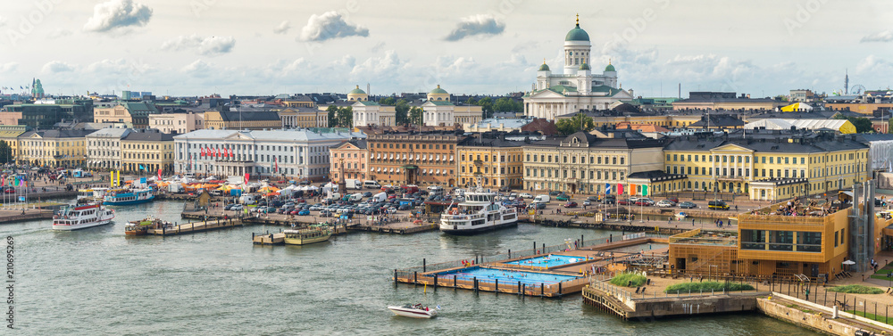 Helsinki cityscape. View from sea