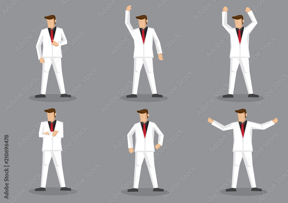 Flamboyant Man in White Suit Vector Cartoon Character Set Stock Vector |  Adobe Stock