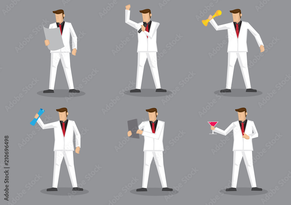 Stylish Man in White Suit Vector Character Set Stylish Man in White Suit Vector Character Set