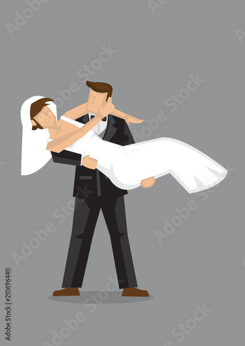 Bridegroom Bridal Carry Bride Vector Character Illustration