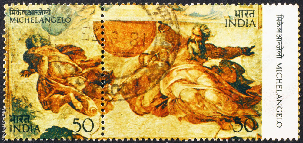 Detail of fresco in Sistine Chapel on stamp